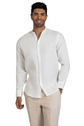Men's 100% Linen Mandarin Collar Long Sleeve Shirt