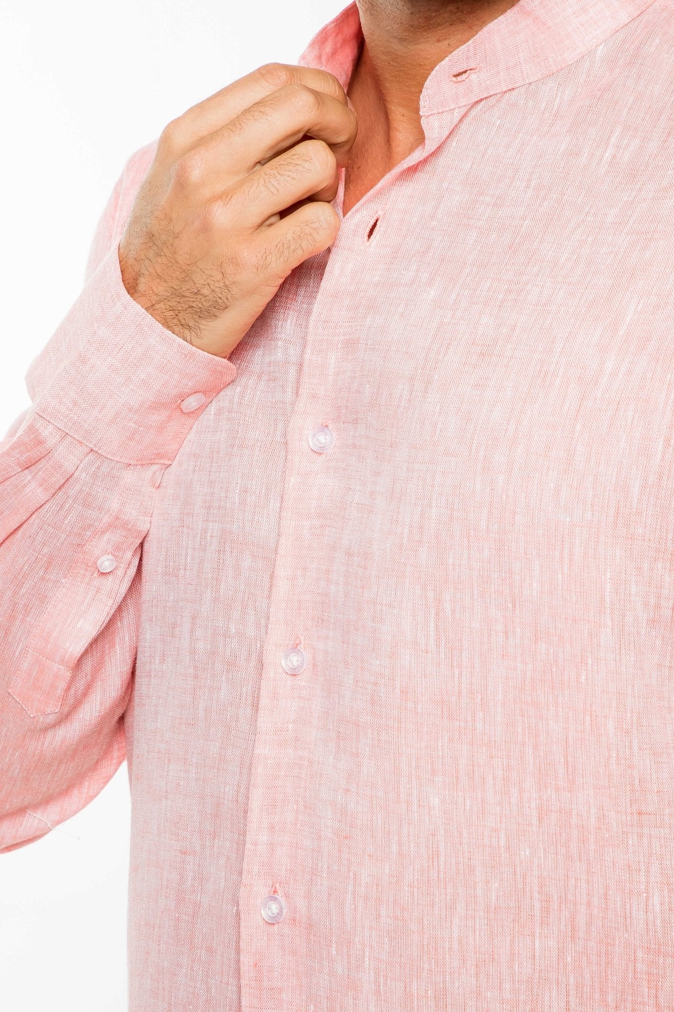 Men's 100% Linen Mandarin Collar Long Sleeve Shirt - Image 11