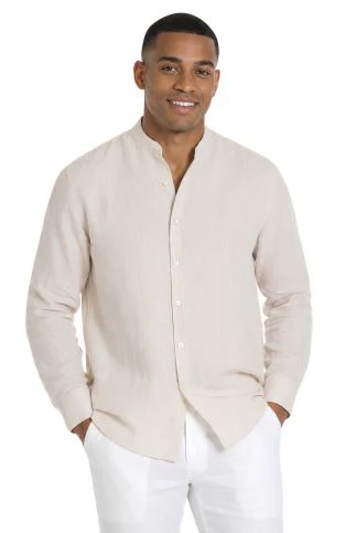 Men's 100% Linen Mandarin Collar Long Sleeve Shirt - Image 2