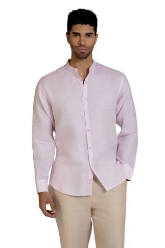 Men's 100% Linen Mandarin Collar Long Sleeve Shirt - Image 4