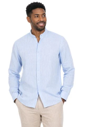 Men's 100% Linen Mandarin Collar Long Sleeve Shirt - Image 5