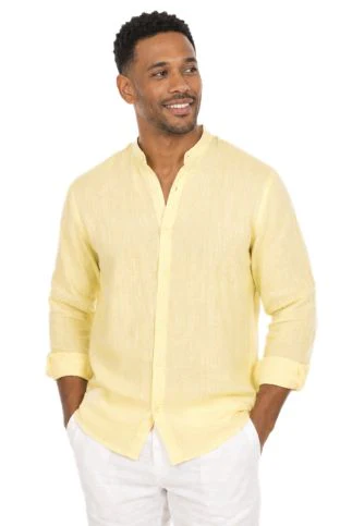 Men's 100% Linen Mandarin Collar Long Sleeve Shirt - Image 6