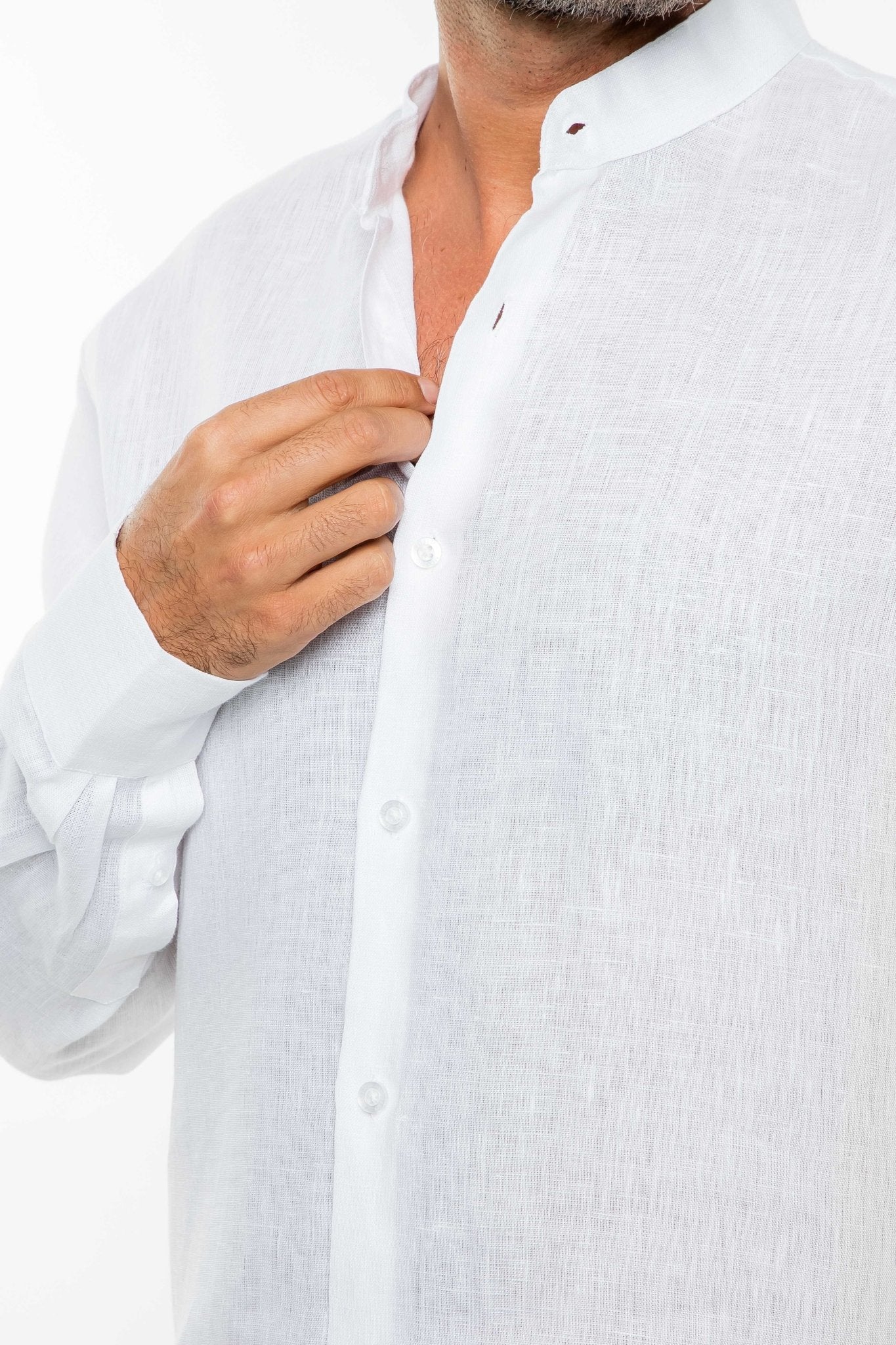 Men's 100% Linen Mandarin Collar Long Sleeve Shirt - Image 7