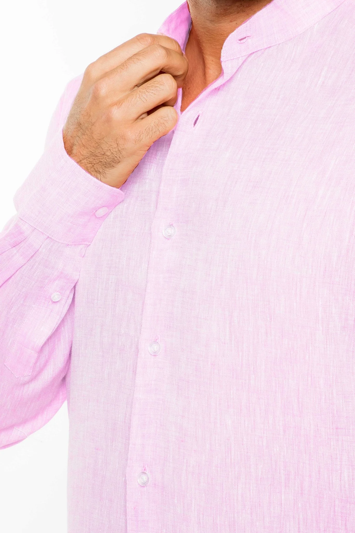Men's 100% Linen Mandarin Collar Long Sleeve Shirt - Image 8