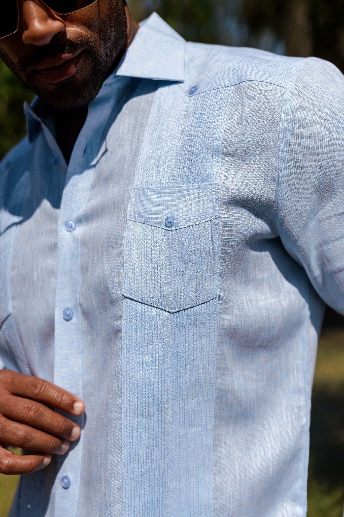 Men's 100% Linen Two-Pocket Design Guayabera Shirt Long Sleeve - Image 15