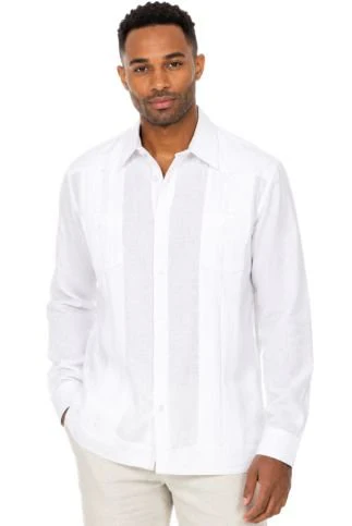 Men's 100% Linen Two-Pocket Design Guayabera Shirt Long Sleeve - Image 2