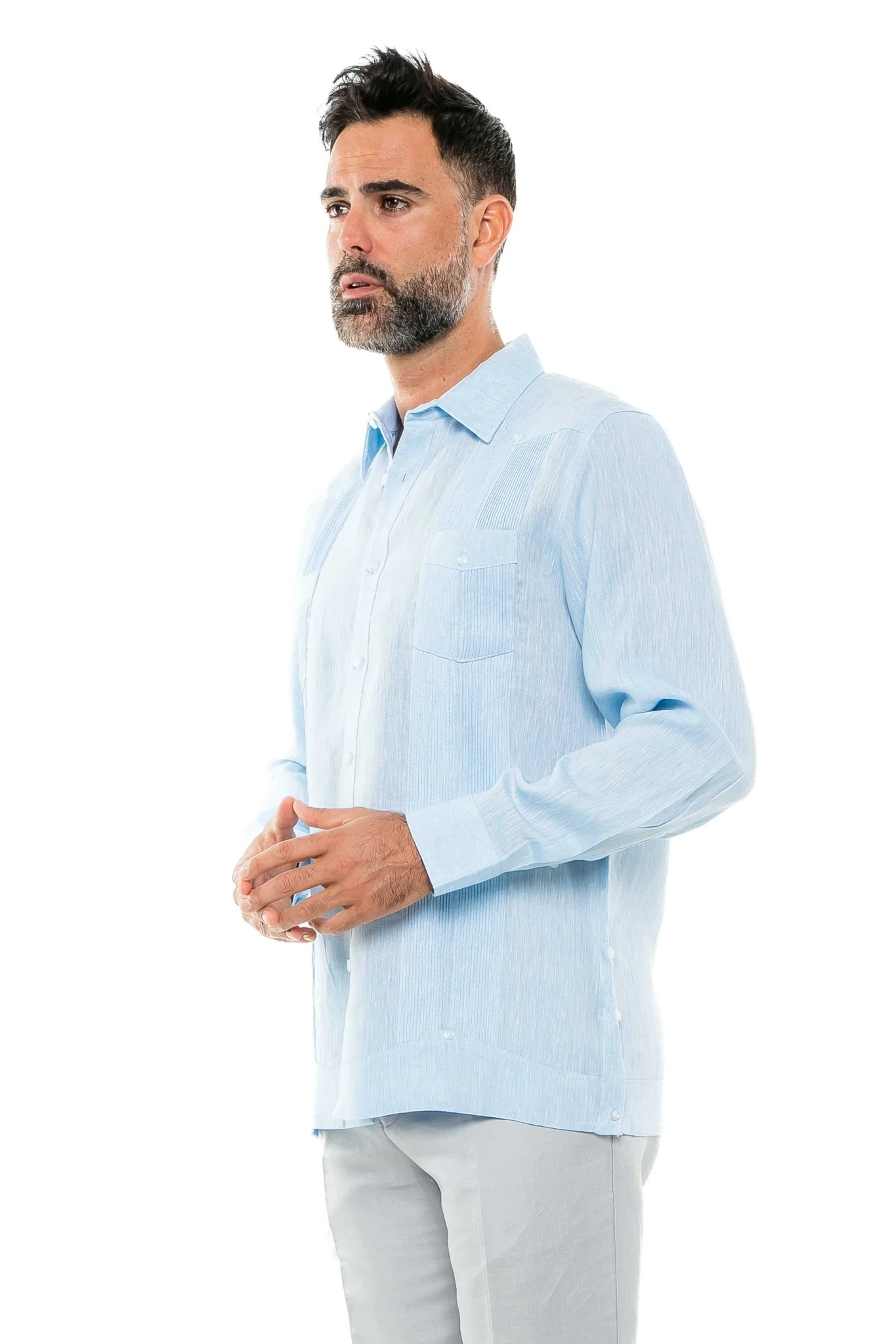 Men's 100% Linen Two-Pocket Design Guayabera Shirt Long Sleeve - Image 20