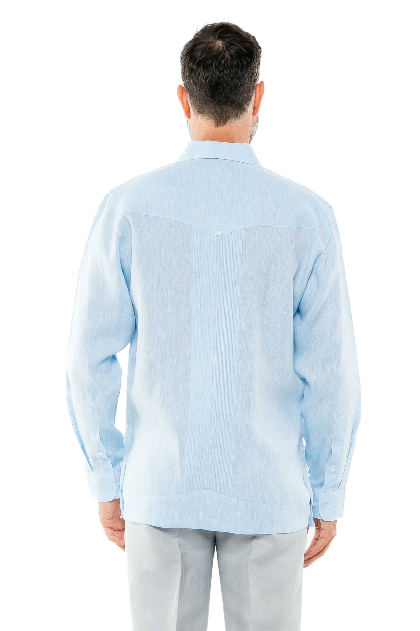 Men's 100% Linen Two-Pocket Design Guayabera Shirt Long Sleeve - Image 23