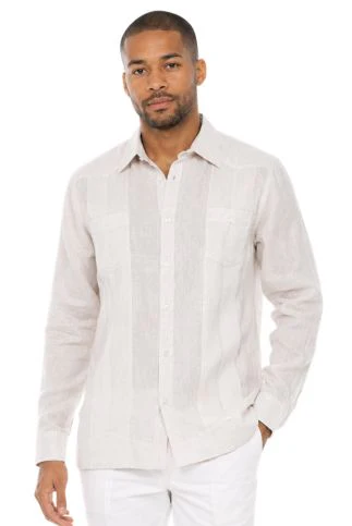 Men's 100% Linen Two-Pocket Design Guayabera Shirt Long Sleeve - Image 3