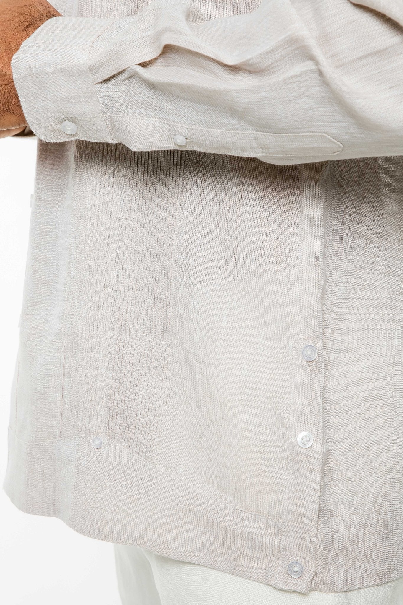 Men's 100% Linen Two-Pocket Design Guayabera Shirt Long Sleeve - Image 31
