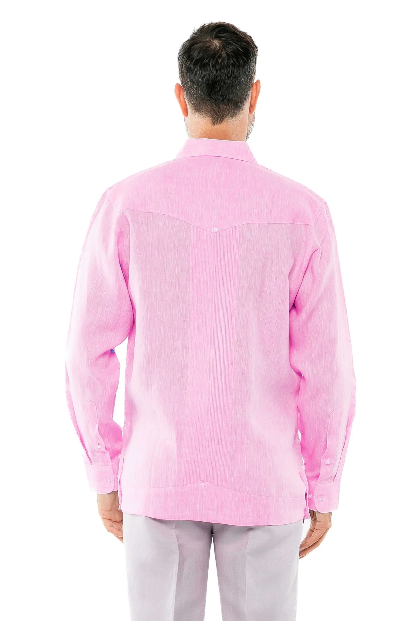 Men's 100% Linen Two-Pocket Design Guayabera Shirt Long Sleeve - Image 38