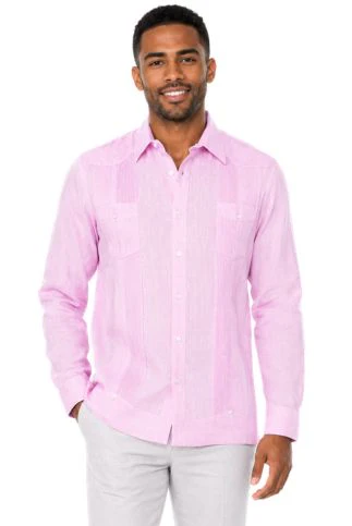 Men's 100% Linen Two-Pocket Design Guayabera Shirt Long Sleeve - Image 4