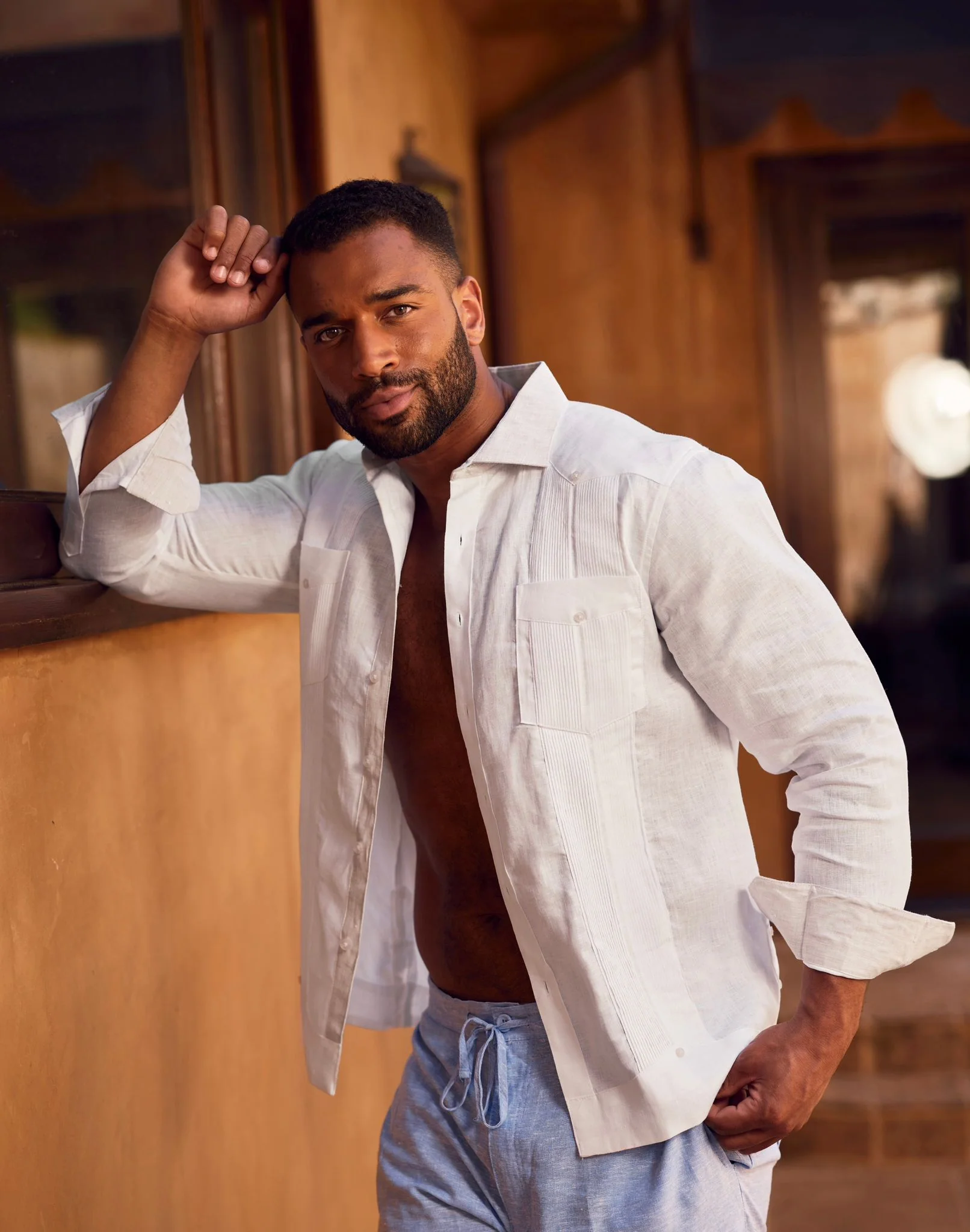 Men's 100% Linen Two-Pocket Design Guayabera Shirt Long Sleeve - Image 49