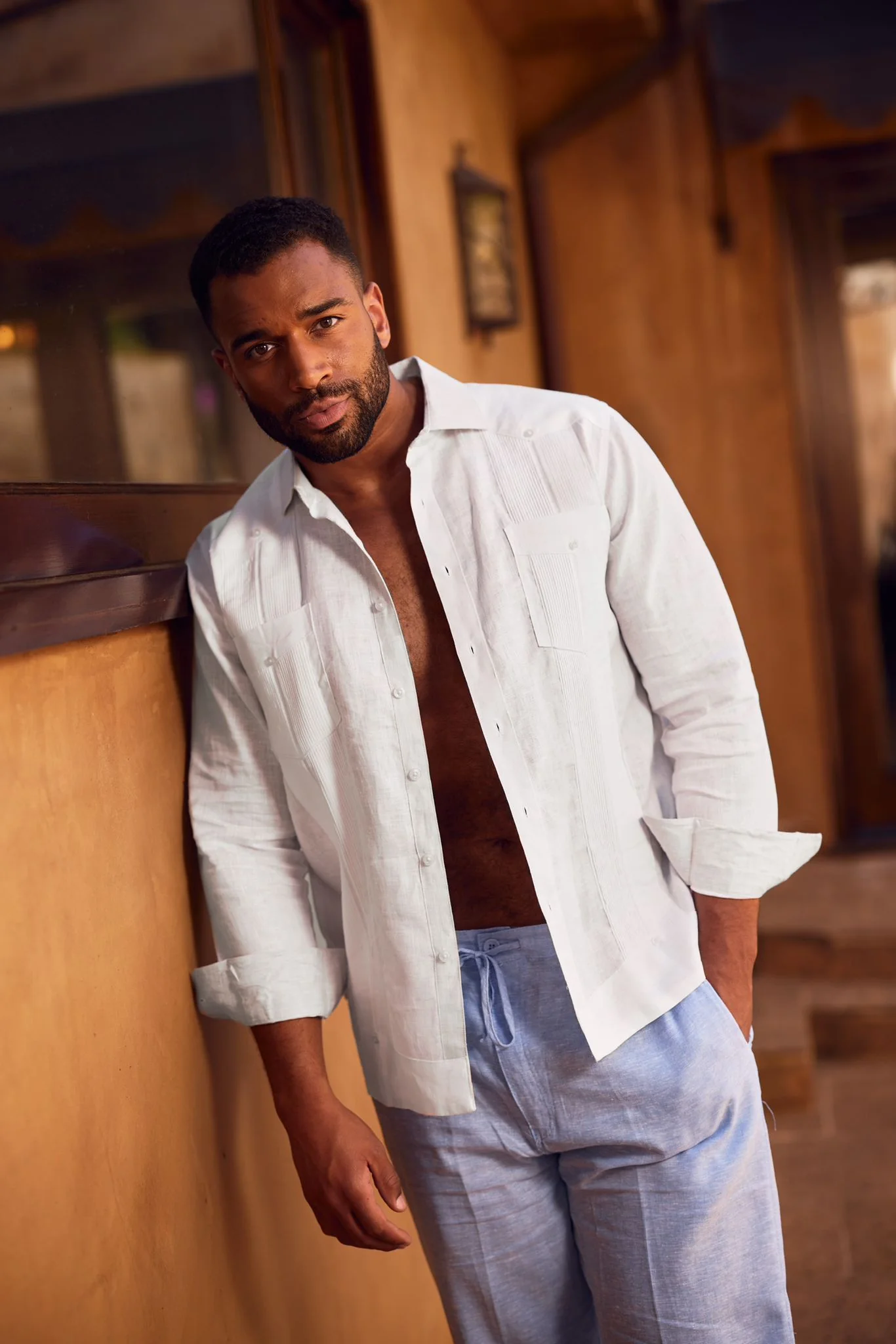 Men's 100% Linen Two-Pocket Design Guayabera Shirt Long Sleeve - Image 50
