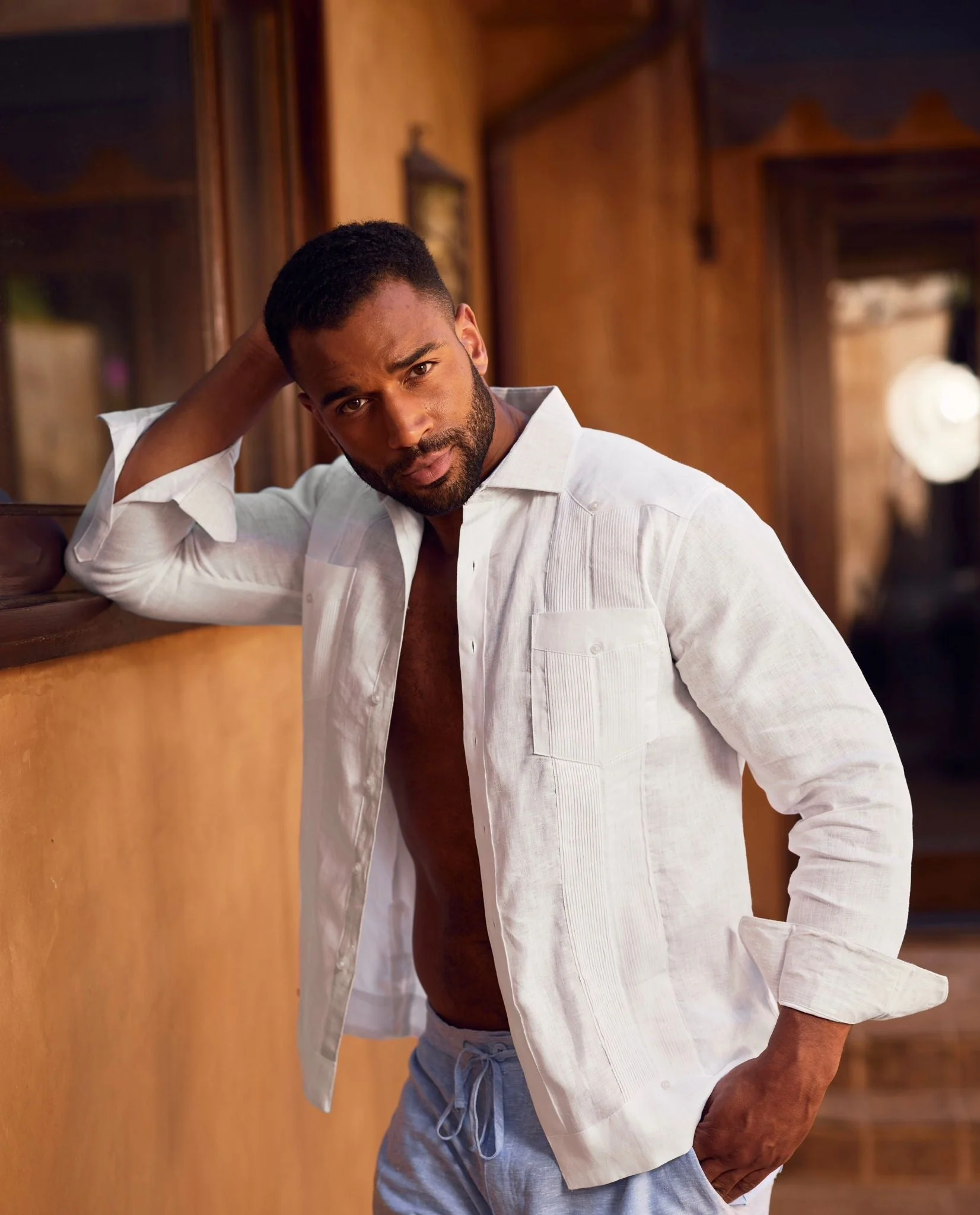 Men's 100% Linen Two-Pocket Design Guayabera Shirt Long Sleeve - Image 51