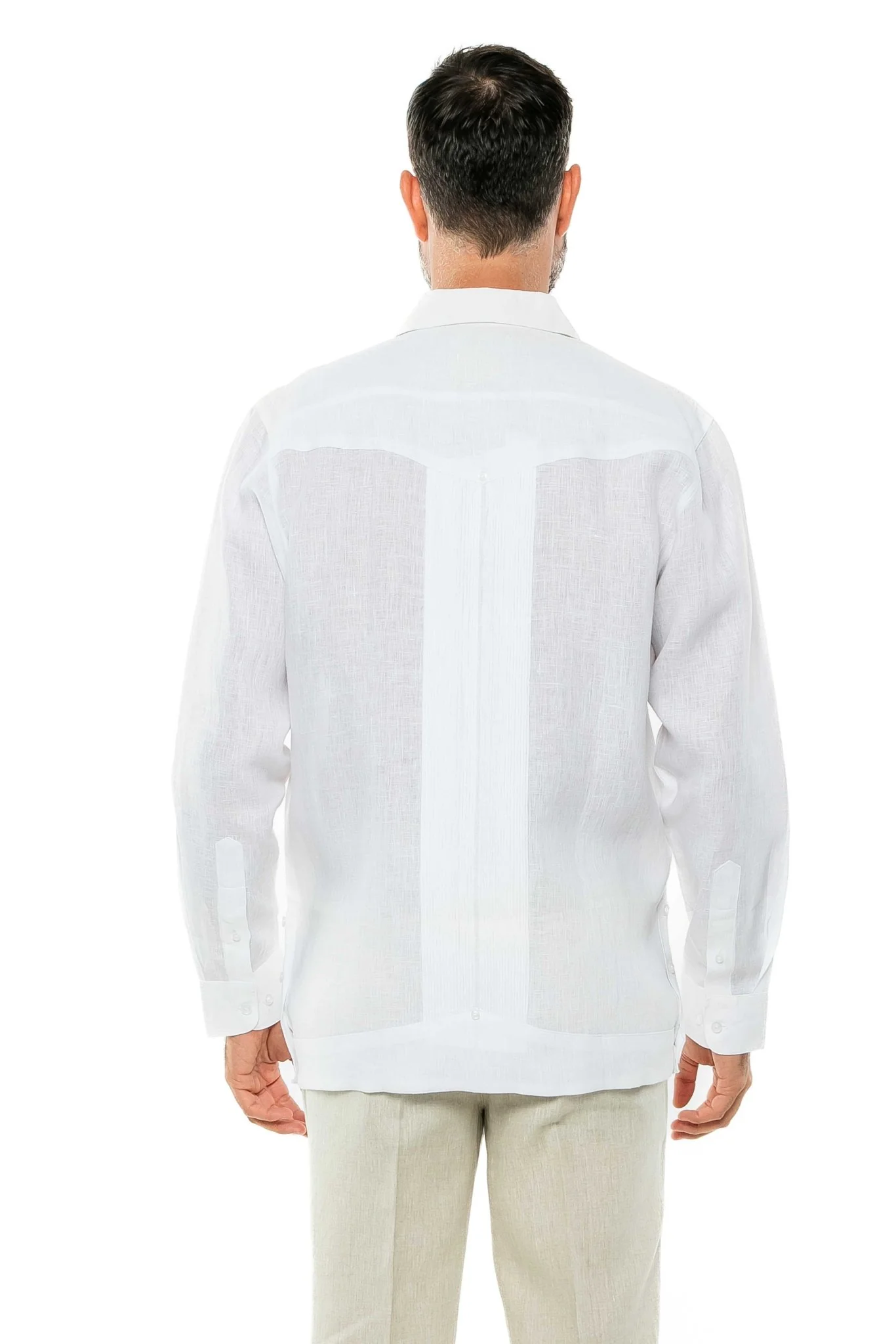 Men's 100% Linen Two-Pocket Design Guayabera Shirt Long Sleeve - Image 56