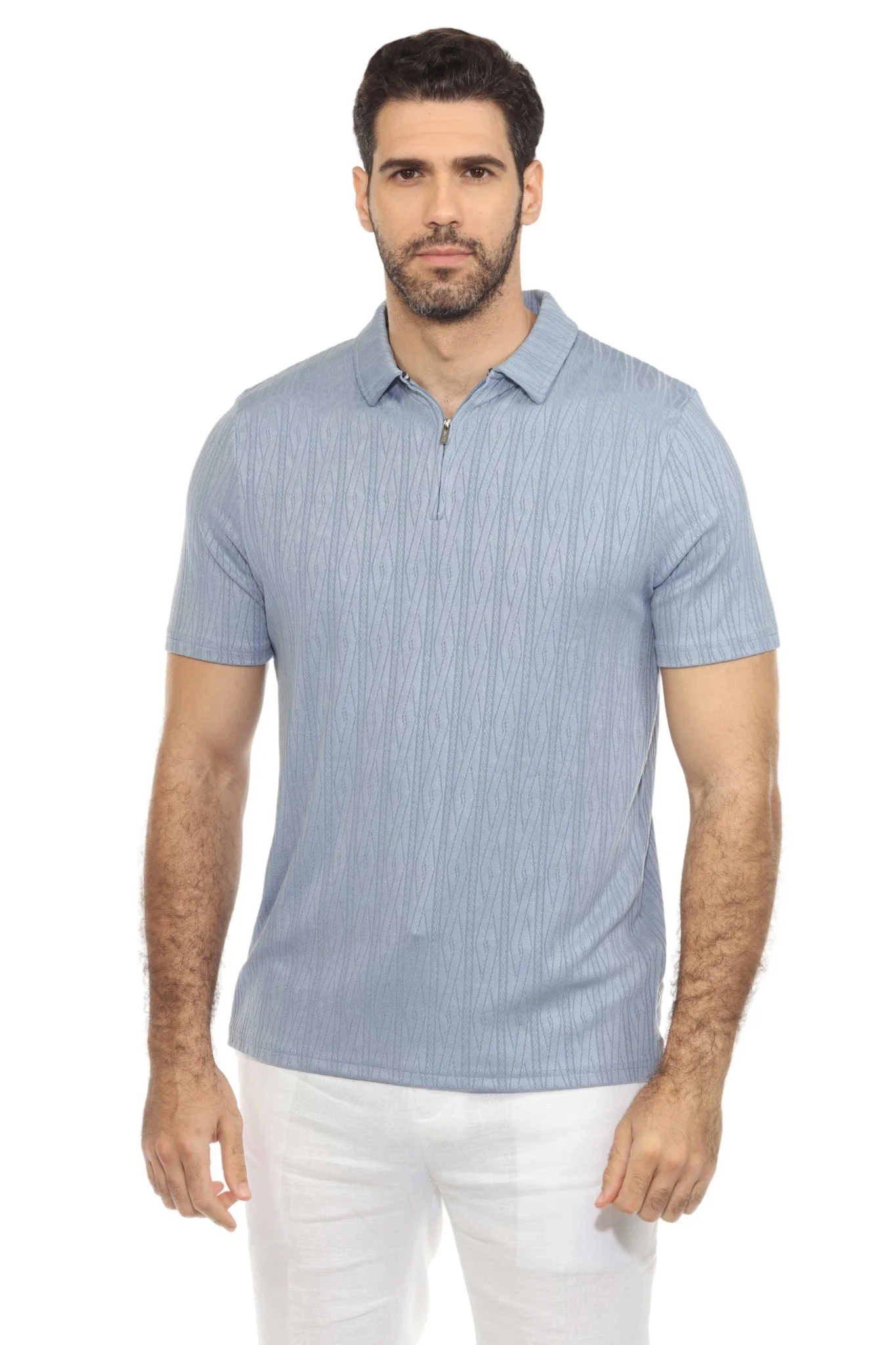Men's Premium Stylish Polo Shirt with Modern Textured Pattern and Zipper Neckline - Image 6