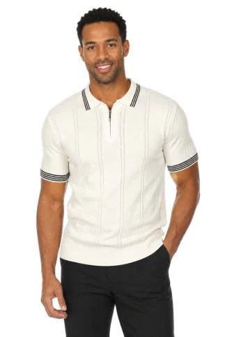 Men's Stylish Premium Knit Textured Polo Shirt with Stripe Accents