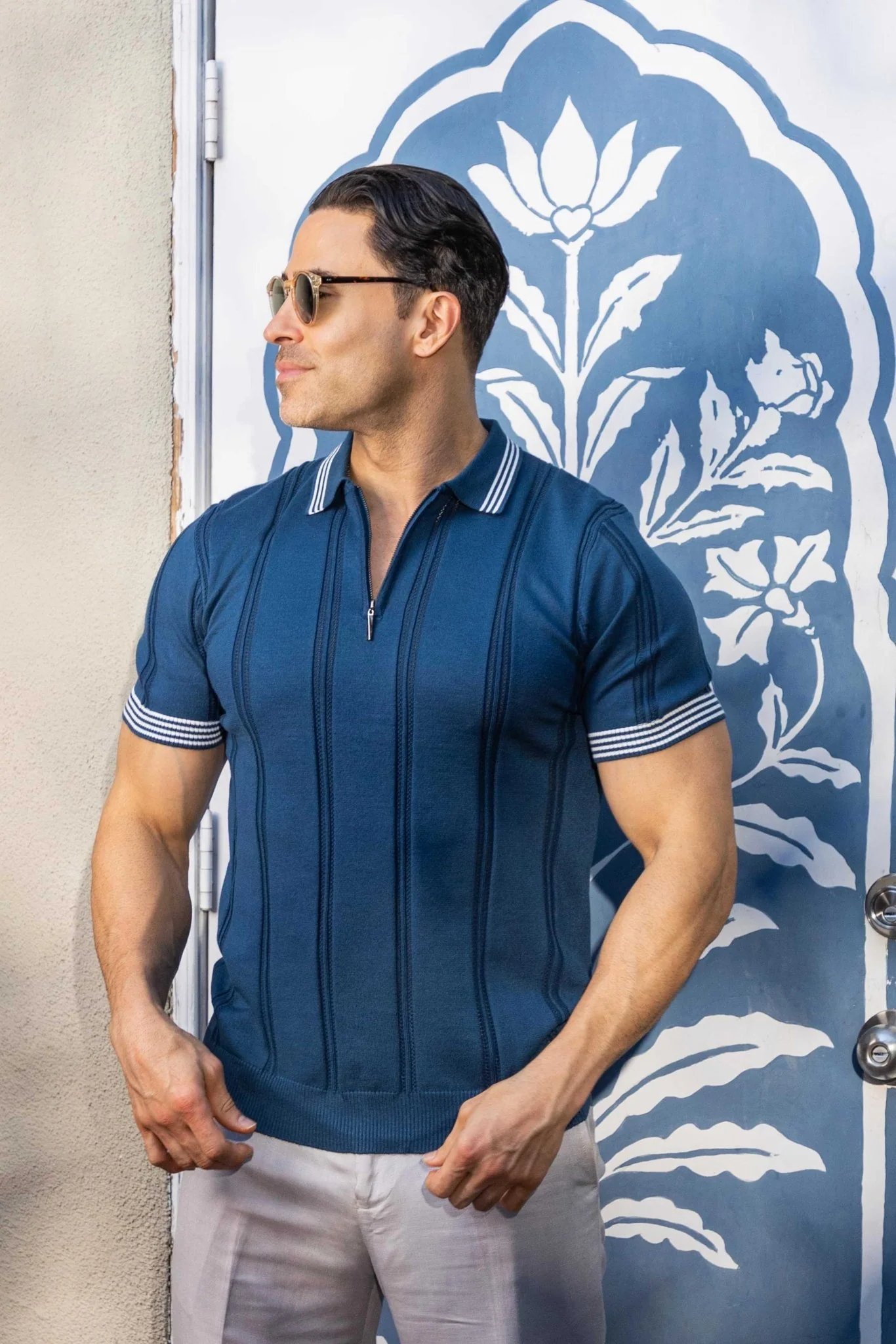 Men's Stylish Premium Knit Textured Polo Shirt with Stripe Accents - Image 14
