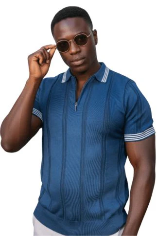 Men's Stylish Premium Knit Textured Polo Shirt with Stripe Accents - Image 2