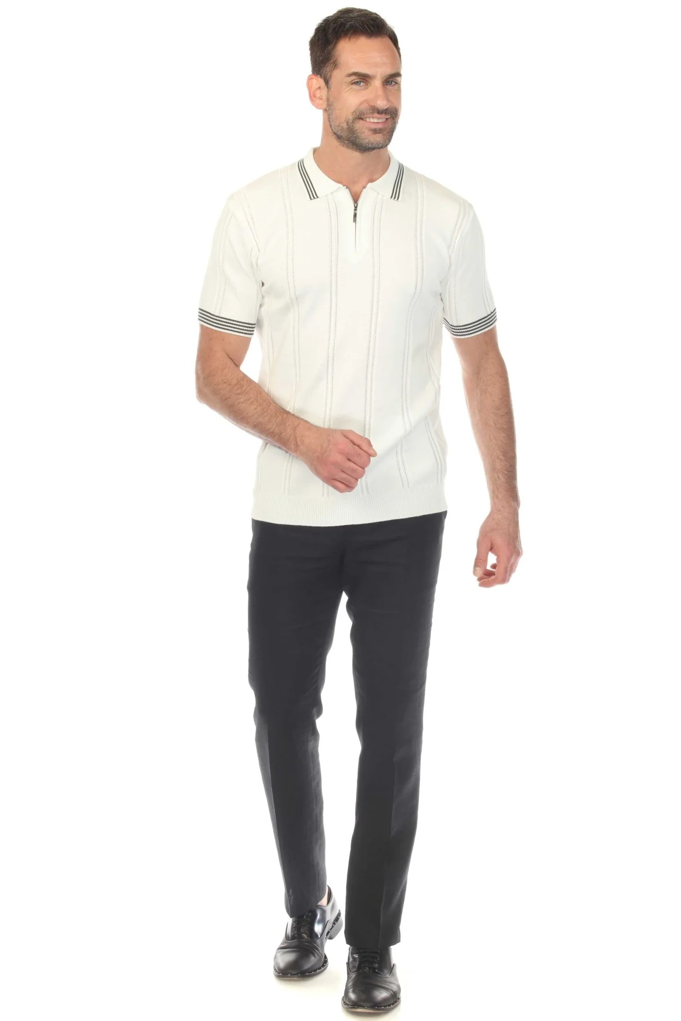 Men's Stylish Premium Knit Textured Polo Shirt with Stripe Accents - Image 22