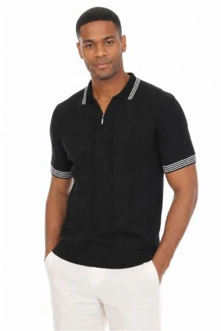Men's Stylish Premium Knit Textured Polo Shirt with Stripe Accents - Image 3
