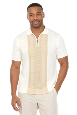 Men's Stylish Premium Knit Textured Polo Shirt with Stripe Accents - Image 2