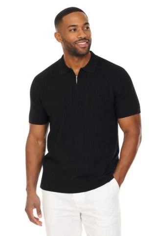 Men's Stylish Premium Knit Textured Polo Shirt with Stripe Accents