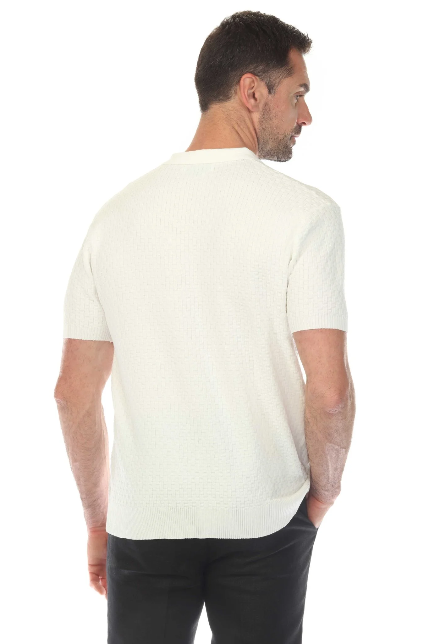 Men's Stylish Premium Knit Textured Polo Shirt with Stripe Accents - Image 11