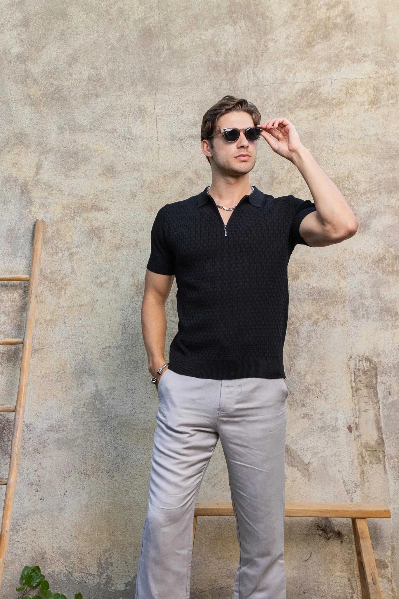 Men's Stylish Premium Knit Textured Polo Shirt with Stripe Accents - Image 13