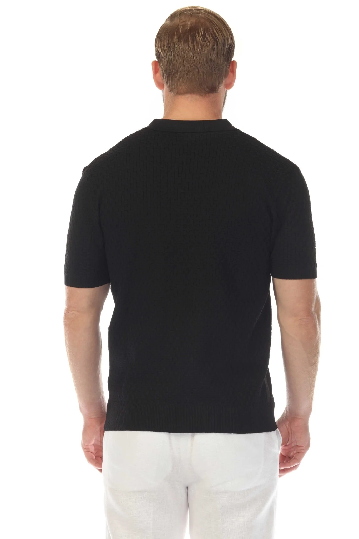 Men's Stylish Premium Knit Textured Polo Shirt with Stripe Accents - Image 16