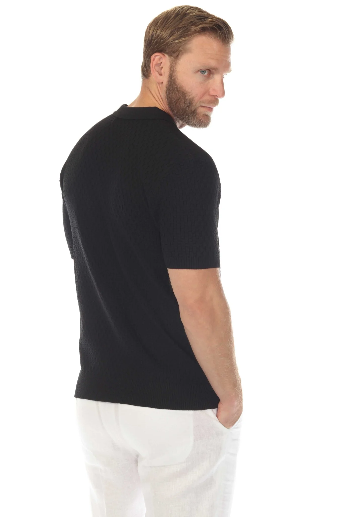 Men's Stylish Premium Knit Textured Polo Shirt with Stripe Accents - Image 17