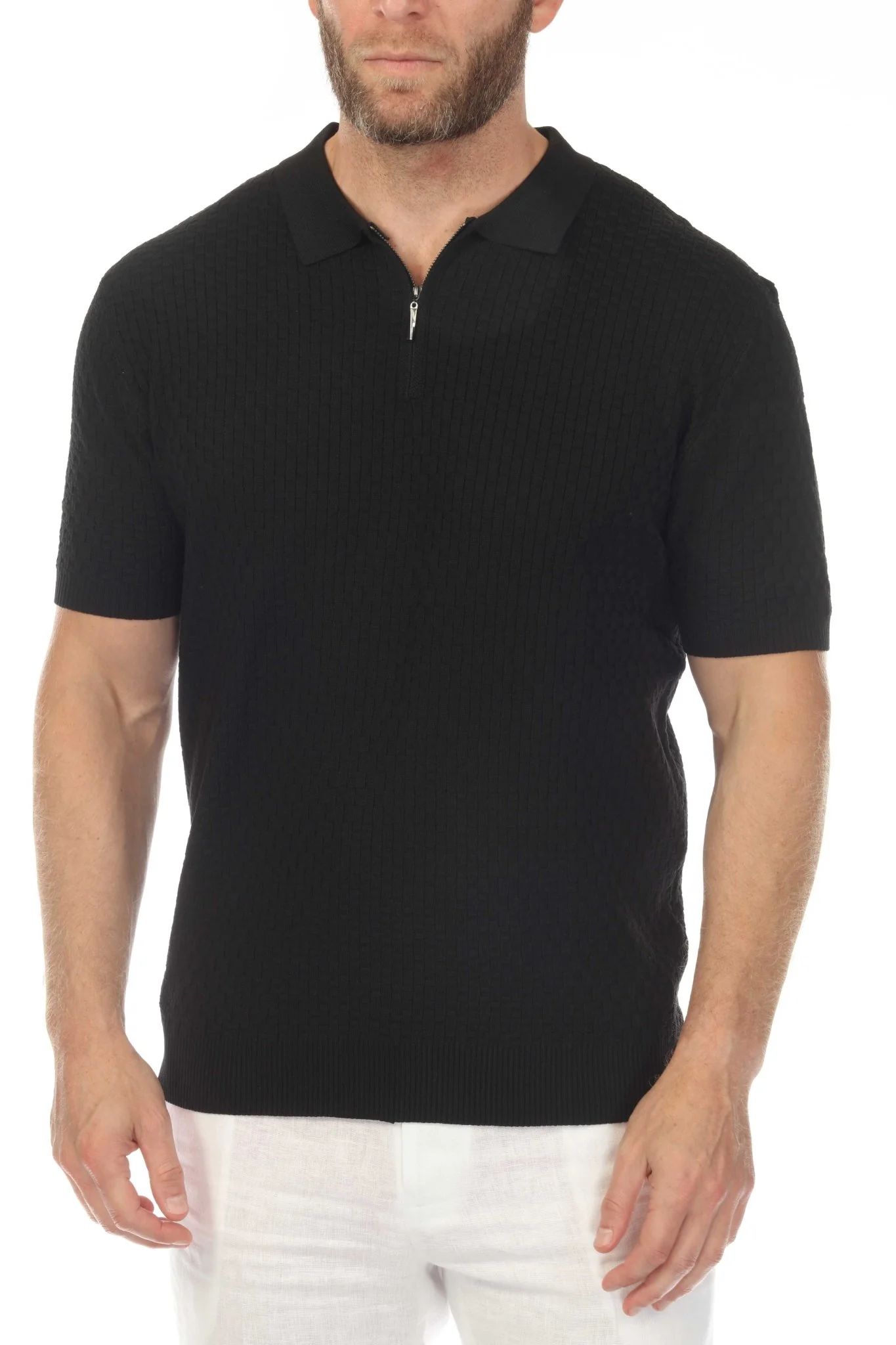 Men's Stylish Premium Knit Textured Polo Shirt with Stripe Accents - Image 18