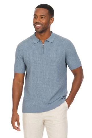 Men's Stylish Premium Knit Textured Polo Shirt with Stripe Accents - Image 2