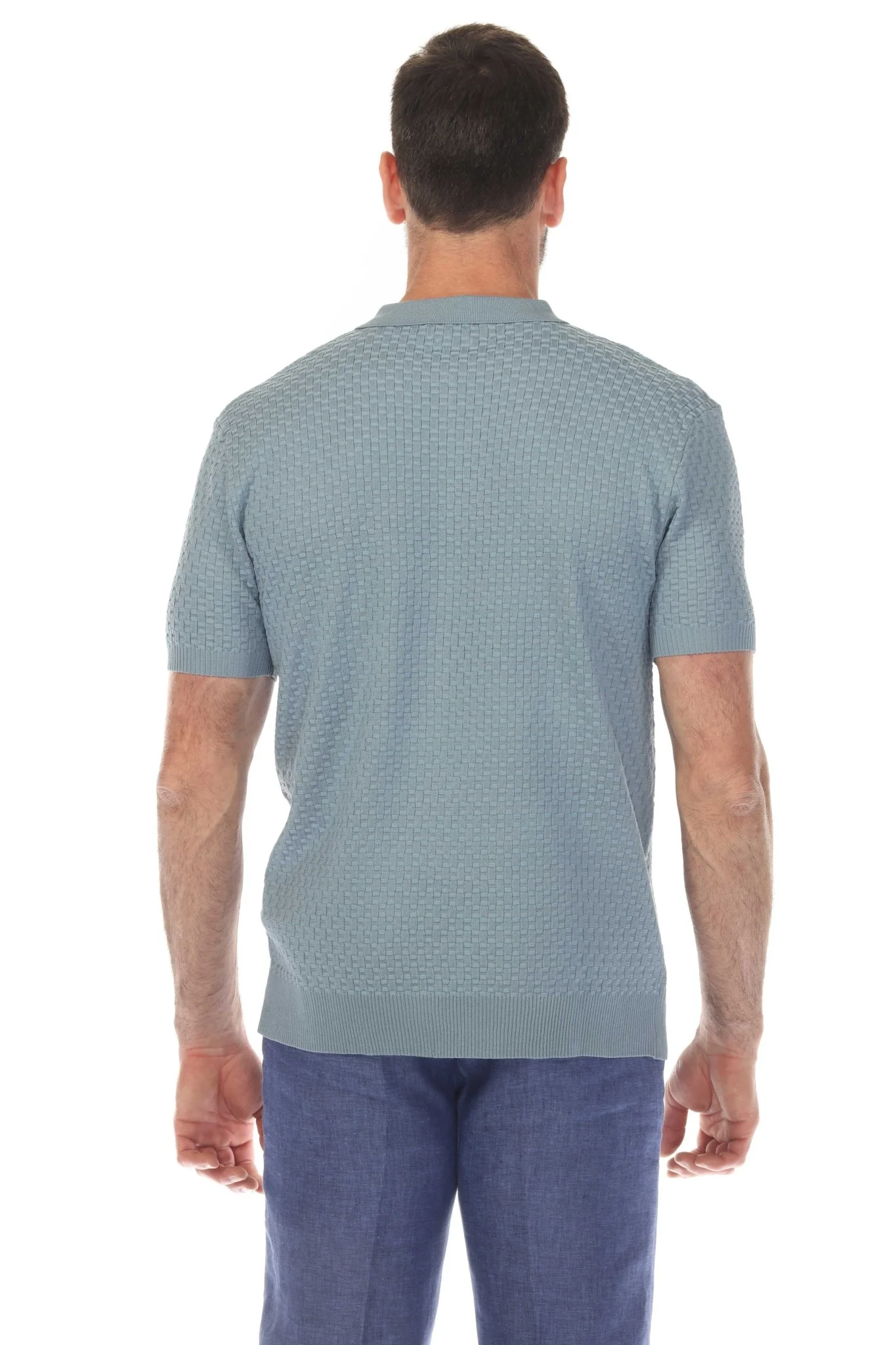 Men's Stylish Premium Knit Textured Polo Shirt with Stripe Accents - Image 4