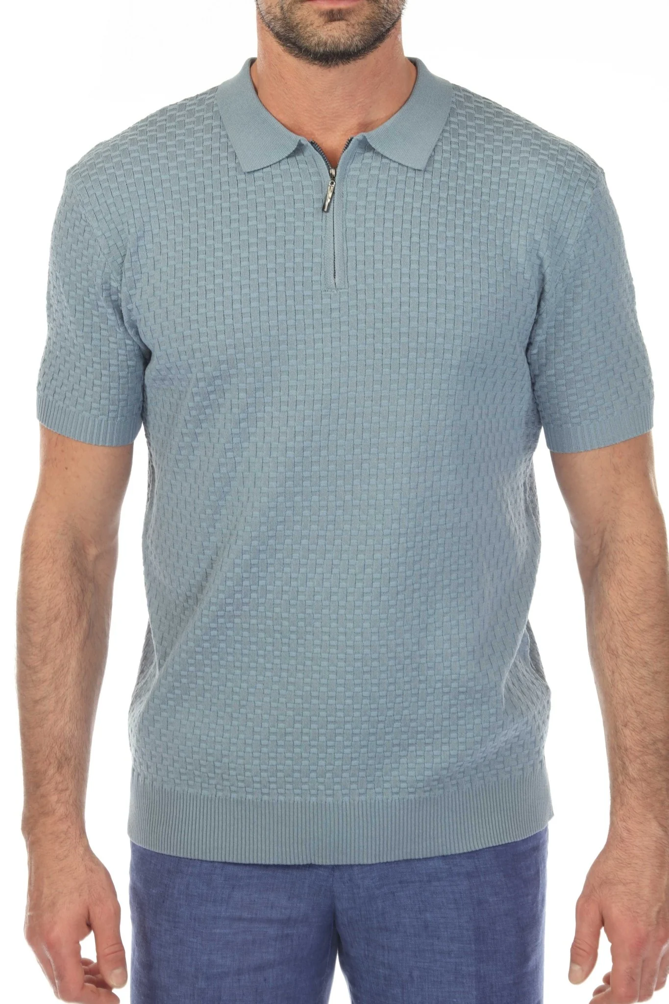 Men's Stylish Premium Knit Textured Polo Shirt with Stripe Accents - Image 5