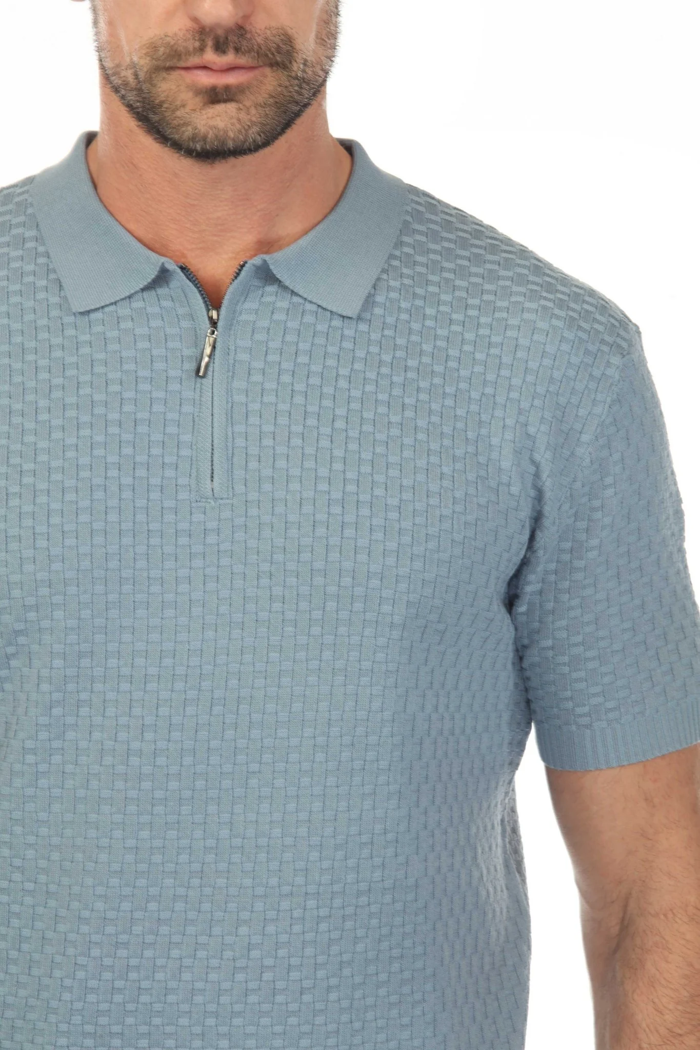 Men's Stylish Premium Knit Textured Polo Shirt with Stripe Accents - Image 6