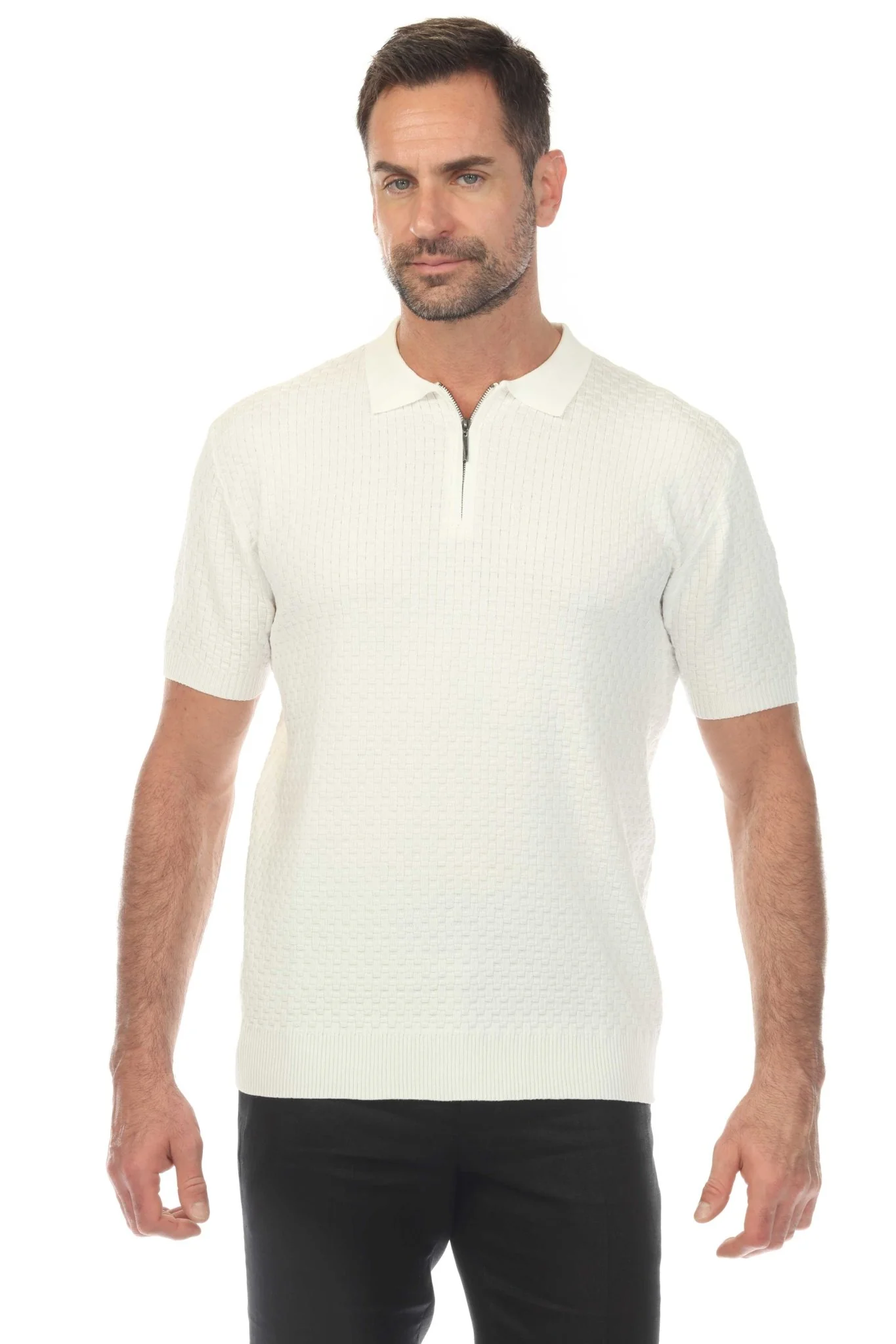 Men's Stylish Premium Knit Textured Polo Shirt with Stripe Accents - Image 7