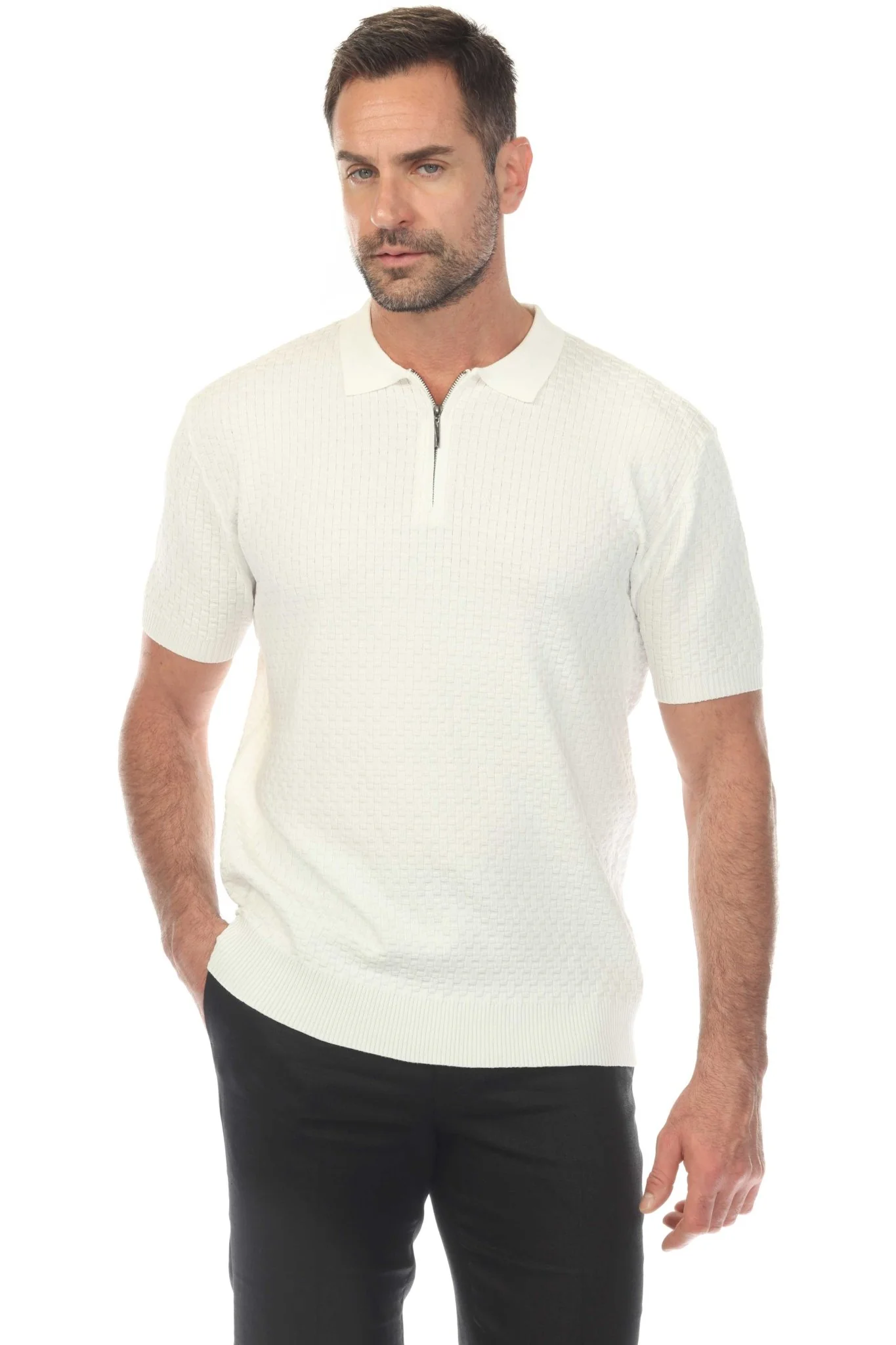 Men's Stylish Premium Knit Textured Polo Shirt with Stripe Accents - Image 9