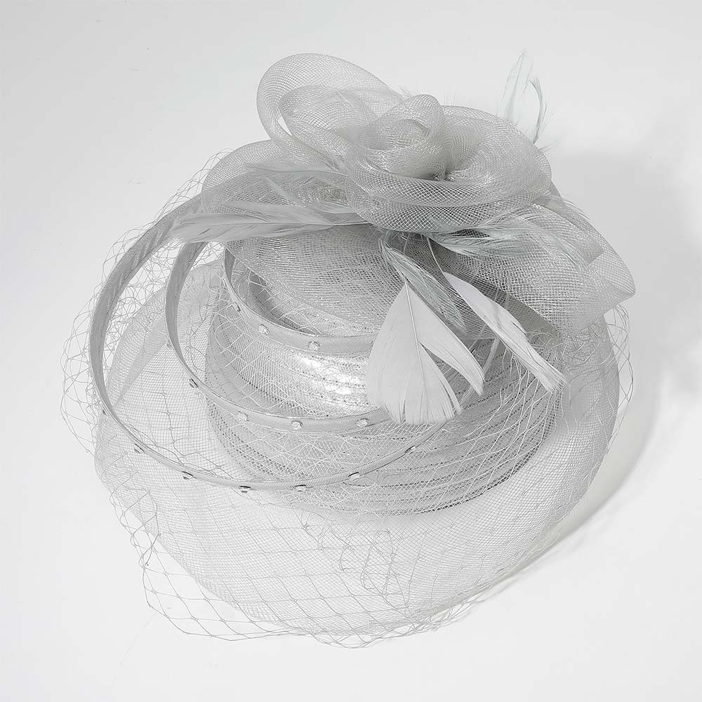 Mesh Flower Feather Pointed Fascinator / Dressy Hat - Image 4