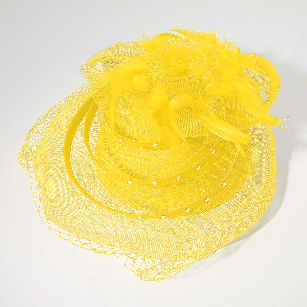Mesh Flower Feather Pointed Fascinator / Dressy Hat - Image 5