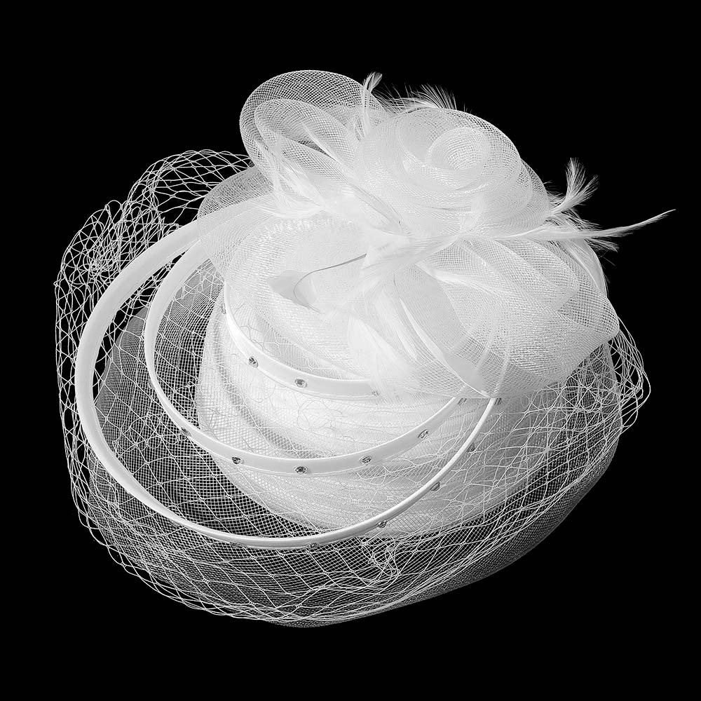 Mesh Flower Feather Pointed Fascinator / Dressy Hat - Image 7