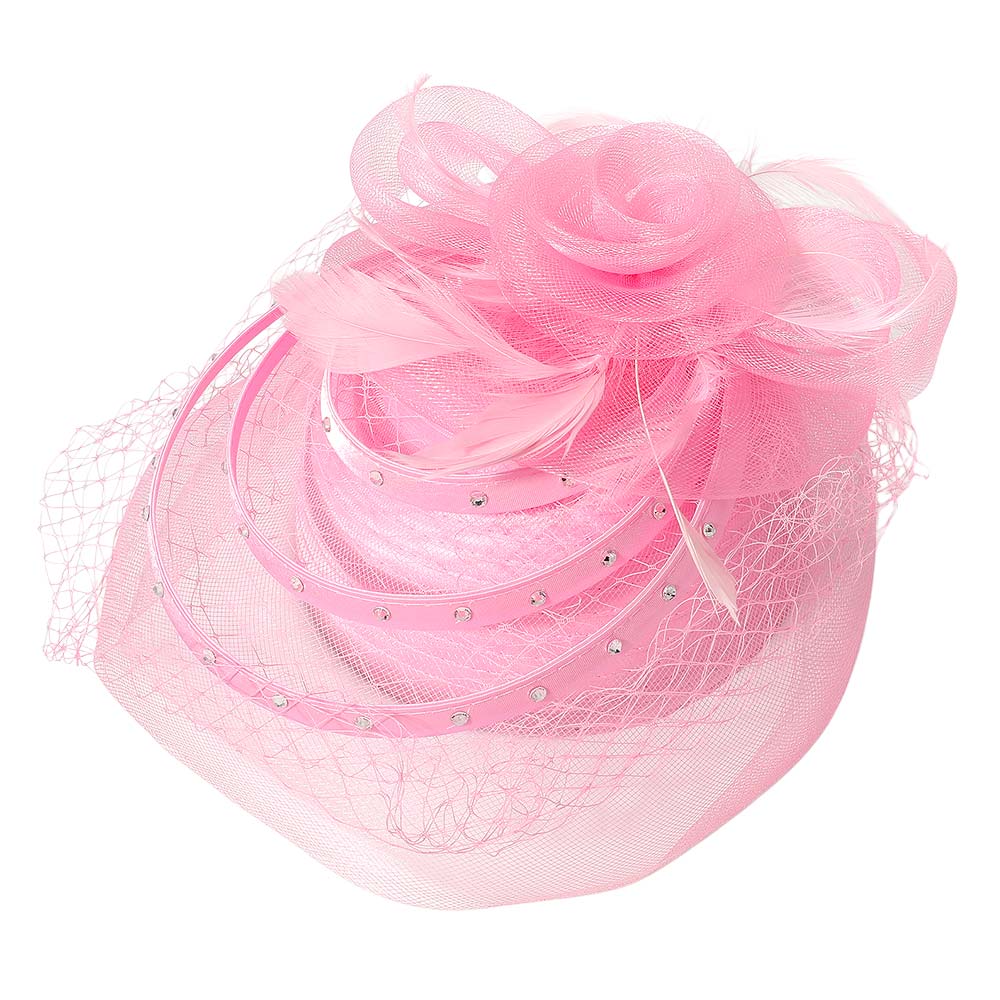 Mesh Flower Feather Pointed Fascinator / Dressy Hat