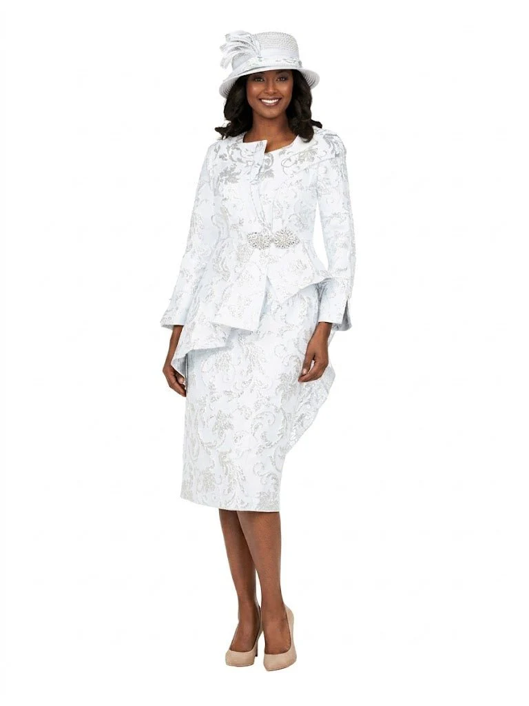 Metallic Brocade 2pc Skt Suit w/ Asymmetrical Jkt