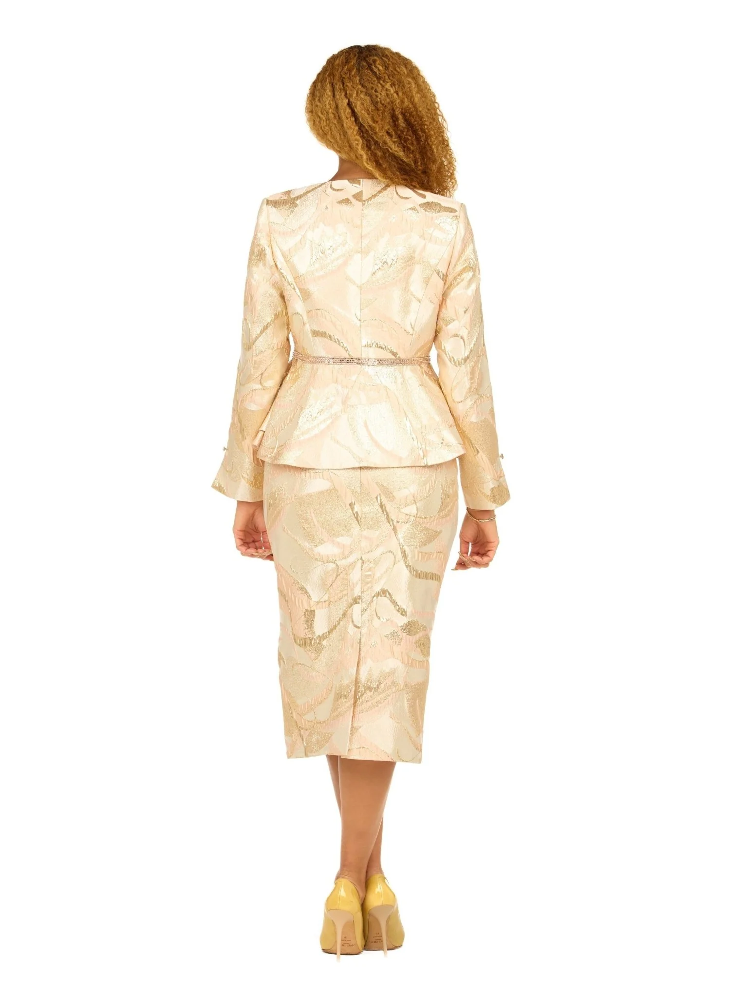 Metallic Brocade 3pc Skirt Suit w/ Peplum Jkt-Plus - Image 3