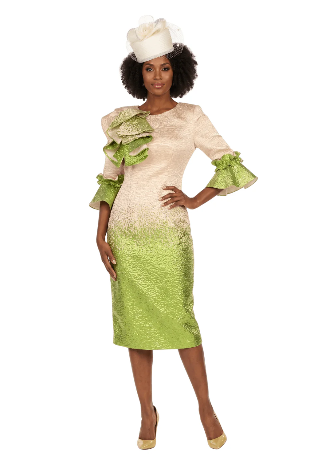Metallic Brocade Ruffle-Shoulder Sheath Dress-Plus - Image 2