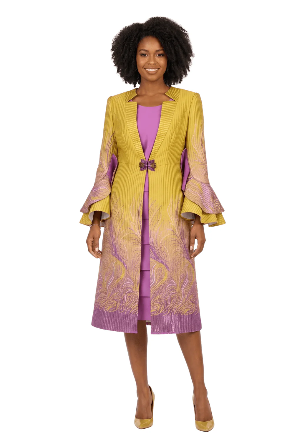 Metallic Ombre 2pc Dress&Long Coat Set