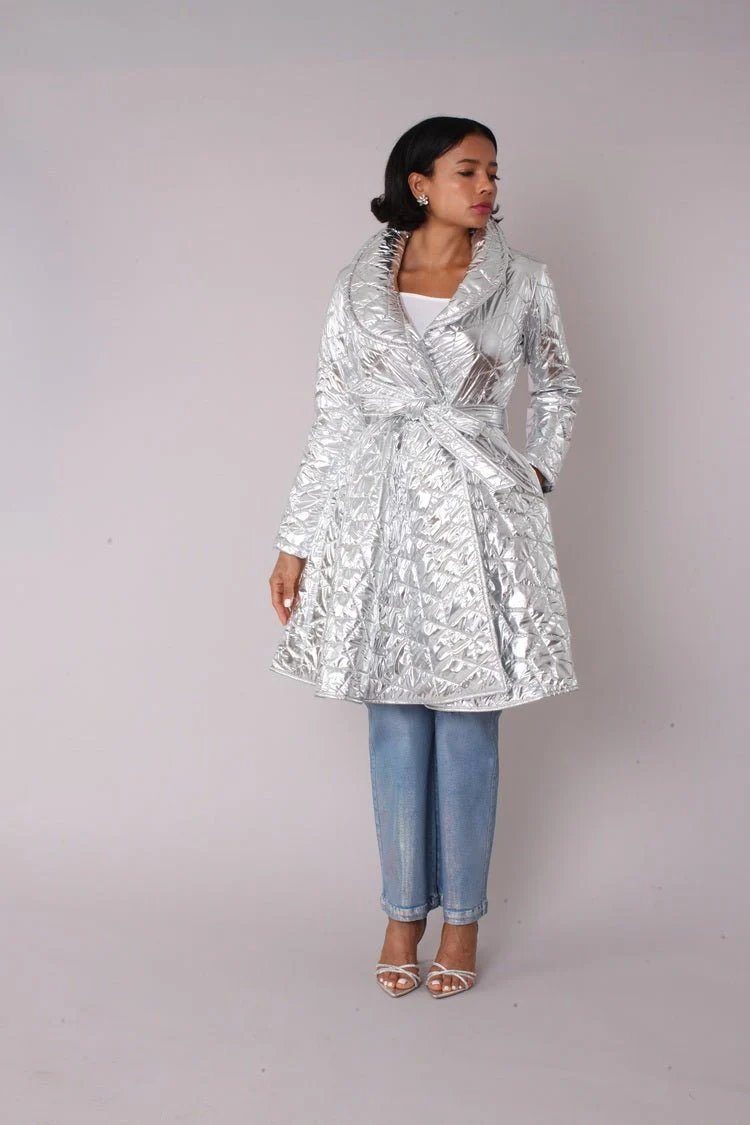 Metallic Quilted Wrap Coat - 82653 - Image 3