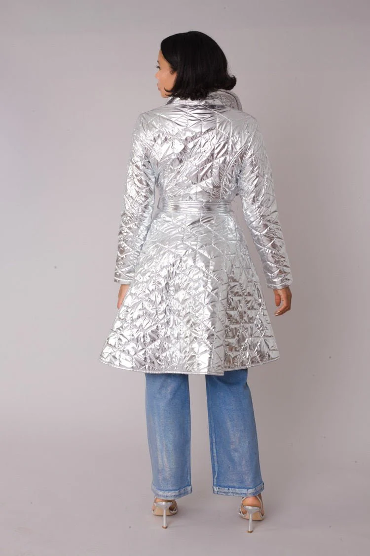 Metallic Quilted Wrap Coat - 82653 - Image 4