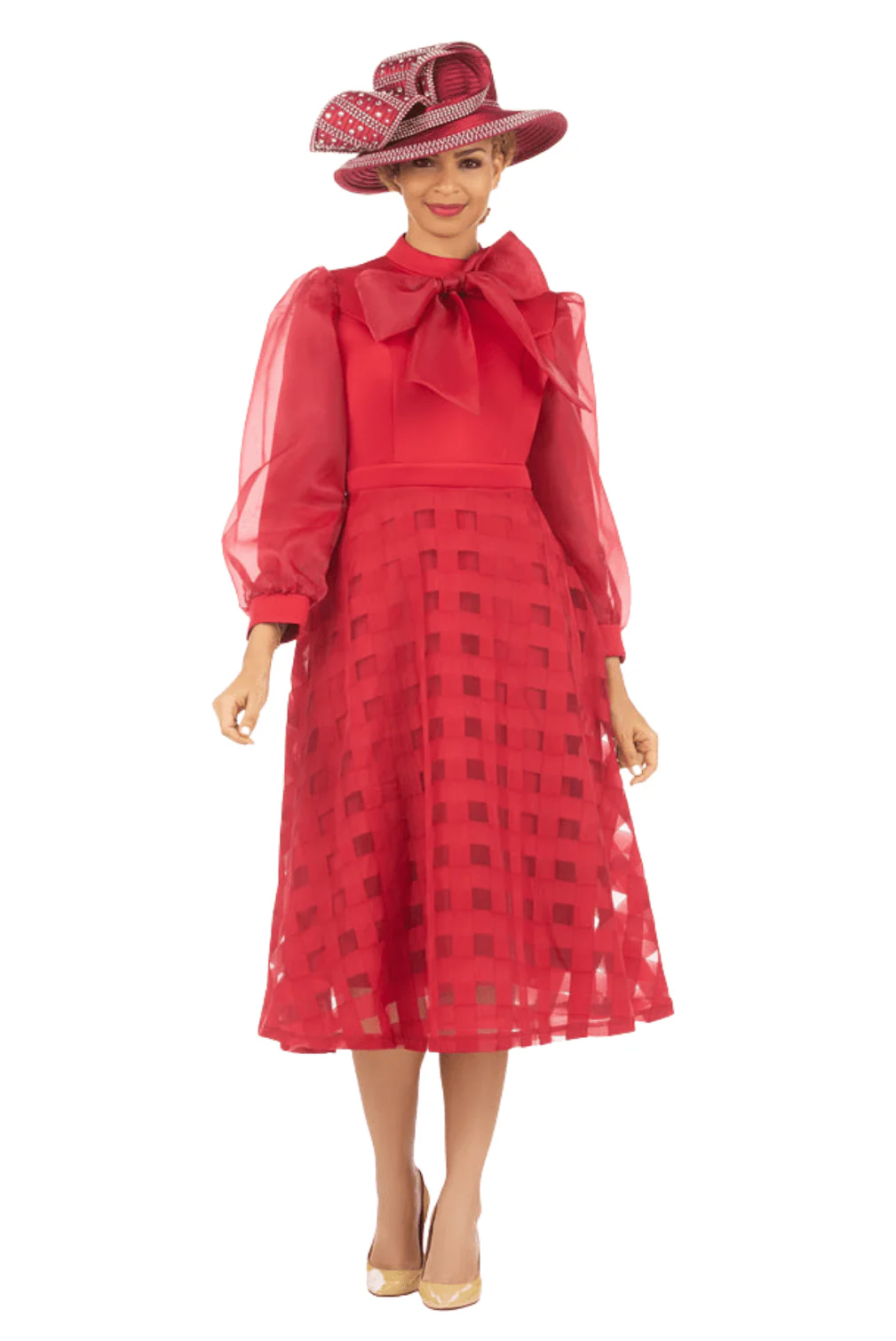 Mock Nk Plaid Organza A-line Drs w/ Bow - Image 2